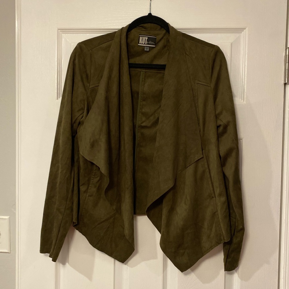 Kut from the kloth olive suede drape front jacket. Medium